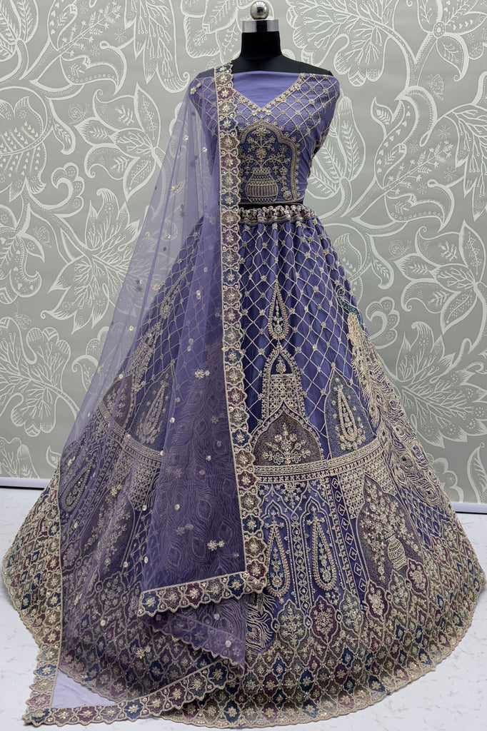 Fabulous Beige Multi-Thread Work Net Designer Lehenga Choli With Dupatta
