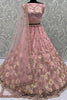 Awesome Pink Embroidered Net Designer Lehenga Choli With Dupatta