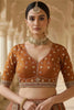 Gorgeous Orange Thread Embroidered Silk Bridal Lehenga Choli With Double Dupatta