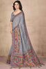 Alluring Grey Hand Work Pashmina Silk Function Wear Saree With Blouse