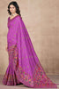 Gorgeous Purple Thread Work Pashmina Silk Wedding Wear Saree