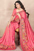 Beautiful Coral Pink Hand Work Pashmina Silk Wedding Wear Saree