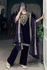 Aesthetic Navy Blue Sequins Velvet Event Wear Pant Suit With Dupatta