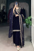 Aesthetic Navy Blue Sequins Velvet Event Wear Pant Suit With Dupatta