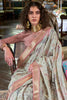 Ravishing Cream Printed Banarasi Silk Wedding Wear Saree With Blouse