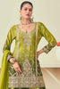 Wonderful Green Embroidered Chinon Mehendi Wear Sharara Suit