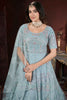 Marvelous Sky Blue Embroidered Net Engagement Wear Gown With Dupatta