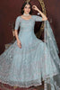 Marvelous Sky Blue Embroidered Net Engagement Wear Gown With Dupatta