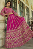 Alluring Pink Embroidered Chinon Wedding Lehenga Choli With Koti