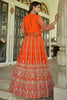 Attractive Orange Embroidered Chinon Wedding Lehenga Choli With Koti