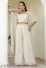 Magnetic Off-White Georgette Party Wear Palazzo Top With Shrug