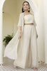 Magnetic Off-White Georgette Party Wear Palazzo Top With Shrug