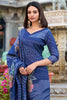 Winsome Navy Blue Floral Printed Silk Festival Wear Palazzo Suit