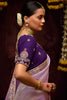 Pretty Lavender Heavy Embroidery Kanjivaram Silk Reception Wear Saree