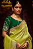 Lovely Yellow Green Heavy Border Work Kanjivaram Silk Event Wear Saree