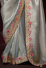 Admire Grey Thread Embroidery Work Kanjivaram Silk Function Wear Saree