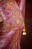 Exquisite Baby Pink Thread Work Kanjivaram Silk Wedding Wear Saree