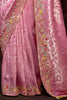 Exquisite Baby Pink Thread Work Kanjivaram Silk Wedding Wear Saree