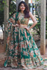 Dazzling Green Floral Print Organza Wedding Wear Lehenga Choli