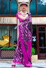 Fabulous Purple Printed Satin Event Wear Saree With Blouse