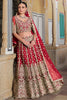 Ravishing Red Embroidered Net Wedding Wear Lehenga Choli With Dupatta