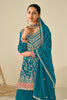 Alluring Blue Heavy Embroidery Work Chinon Eid Sharara Suit