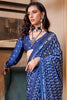 Fabulous Royal Blue Digital Print Satin Event Wear Saree With Blouse