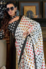 Incredible White Polka Dot Print Satin Function Wear Saree With Blouse