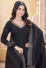 Desirable Black Foil Printed Silk Anarkali Suit Palazzo With Dupatta