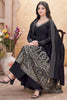 Desirable Black Foil Printed Silk Anarkali Suit Palazzo With Dupatta