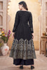 Desirable Black Foil Printed Silk Anarkali Suit Palazzo With Dupatta