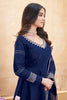 Exquisite Navy Blue Foil Printed Silk Event Wear Anarkali Suit Palazzo