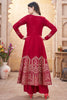 Shocking Red Foil Printed Silk Traditional Anarkali Suit Palazzo