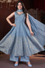 Fabulous Dusty Blue Foil Printed Silk Traditional Palazzo Suit