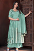 Stunning Pista Green Foil Printed Silk Festival Wear Palazzo Suit