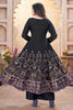 Marvelous Black Foil Printed Silk Festival Wear Anarkali Suit