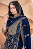 Adorable Navy-Blue Embroidered Georgette Palazzo Suit With Dupatta