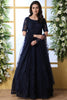 Lovable Navy Blue Stone Work Net Reception Wear Gown With Dupatta