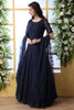 Lovable Navy Blue Stone Work Net Reception Wear Gown With Dupatta
