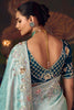 Fabulous Blue Sequins Embroidered Silk Festival Wear Saree With Blouse