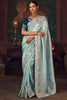 Fabulous Blue Sequins Embroidered Silk Festival Wear Saree With Blouse