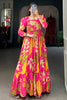 Fascinating Pink Floral Printed Silk Event Wear Gown