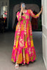 Fascinating Pink Floral Printed Silk Event Wear Gown