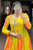 Captivating Yellow Floral Printed Silk Festival Wear Gown