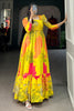 Captivating Yellow Floral Printed Silk Festival Wear Gown