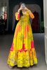 Captivating Yellow Floral Printed Silk Festival Wear Gown