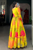 Captivating Yellow Floral Printed Silk Festival Wear Gown