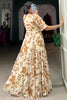 Awesome Beige Color Printed Georgette Function Wear Gown