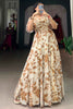 Awesome Beige Color Printed Georgette Function Wear Gown