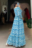 Gorgeous Blue Printed Georgette Event Wear Long Gown